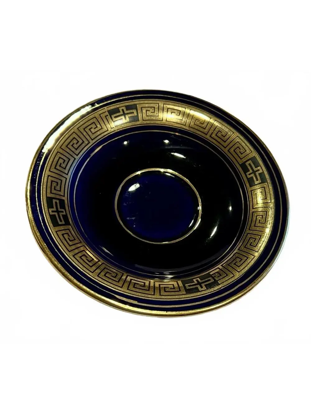 3 Pcs Set SPYROPULOS Greek D. Cup & Saucer, Vase Ashtray, 24k Trim, Cobalt B